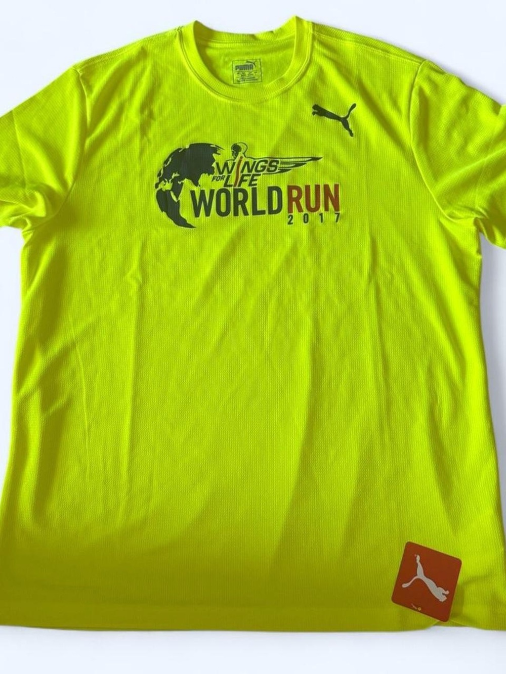 Puma Neon Yellow 'Wings for Life World Run' Short Sleeve Tee